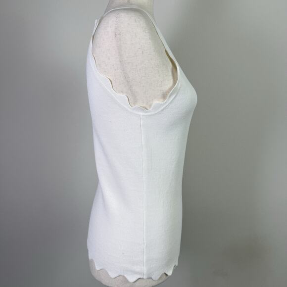 Eliza J White Tank Top Size Small White Wave Ruffle Hem *Flaws Formal Stretch - Picture 8 of 16